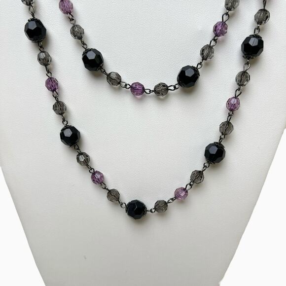 Beaded Necklaces Lot 2 Translucent Purple Black Faceted Sparkly Rhinestones Long - Picture 7 of 11